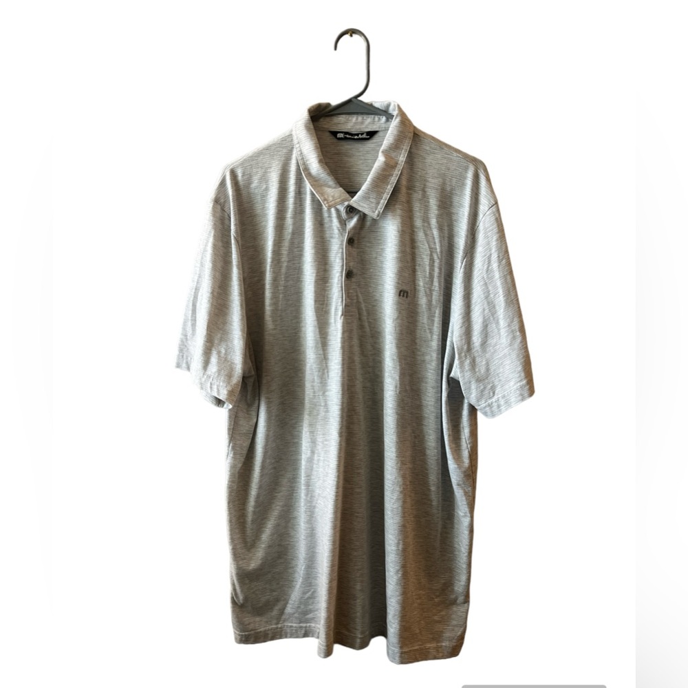Travis Mathew Polo Shirt Light Gray Striped‎ Lightweight Golf Mens 2XL XXL EUC